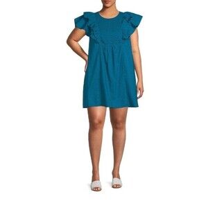 Terra & Sky Women’s Plus Size 4X (28W-30W) Eyelet Babydoll Dress Galapagos Blue
